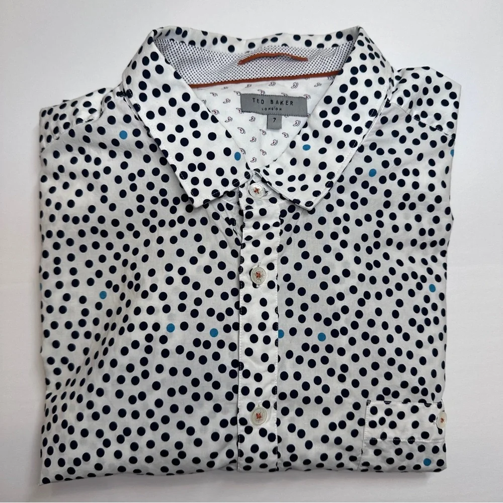 Ted‎ Baker Black and White Polka Dot Men's Shirt Short Sleeve Button Down 3XL